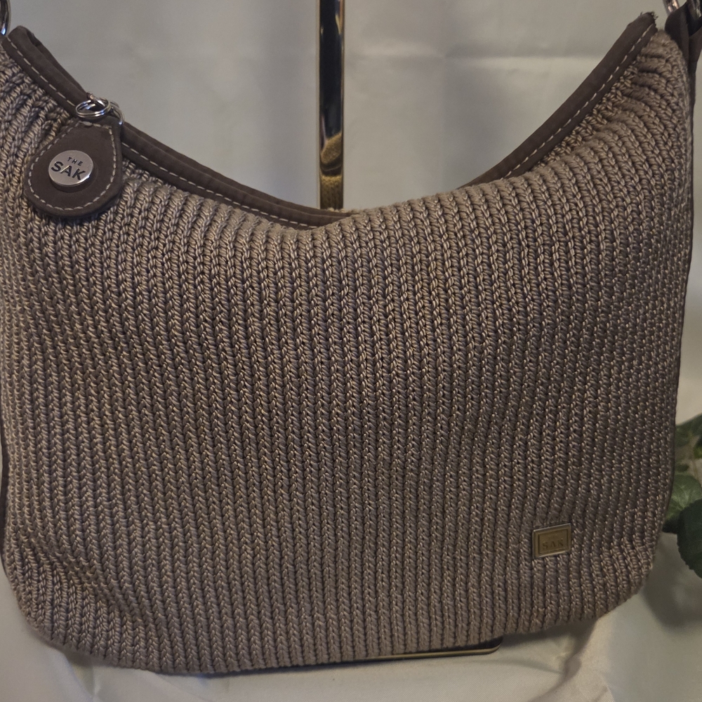 The Sak Woven Crochet Shoulder Bag Neutral Boho Hobo Purse - Picture 3 of 11